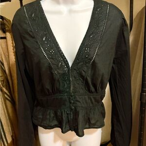 American Eagle Outfitters Black Embroidered Blouse